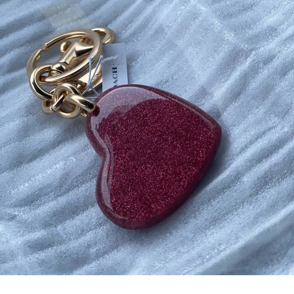 NWT Coach Signature Bag Charm Keyring pink & gold - Picture 2 of 4